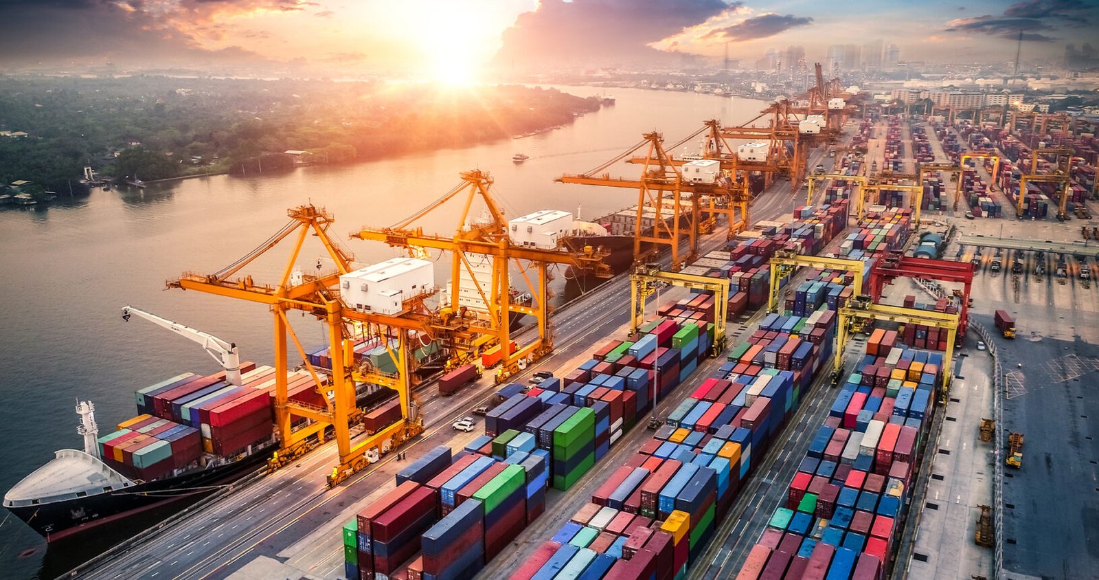 ships and containers at sea port