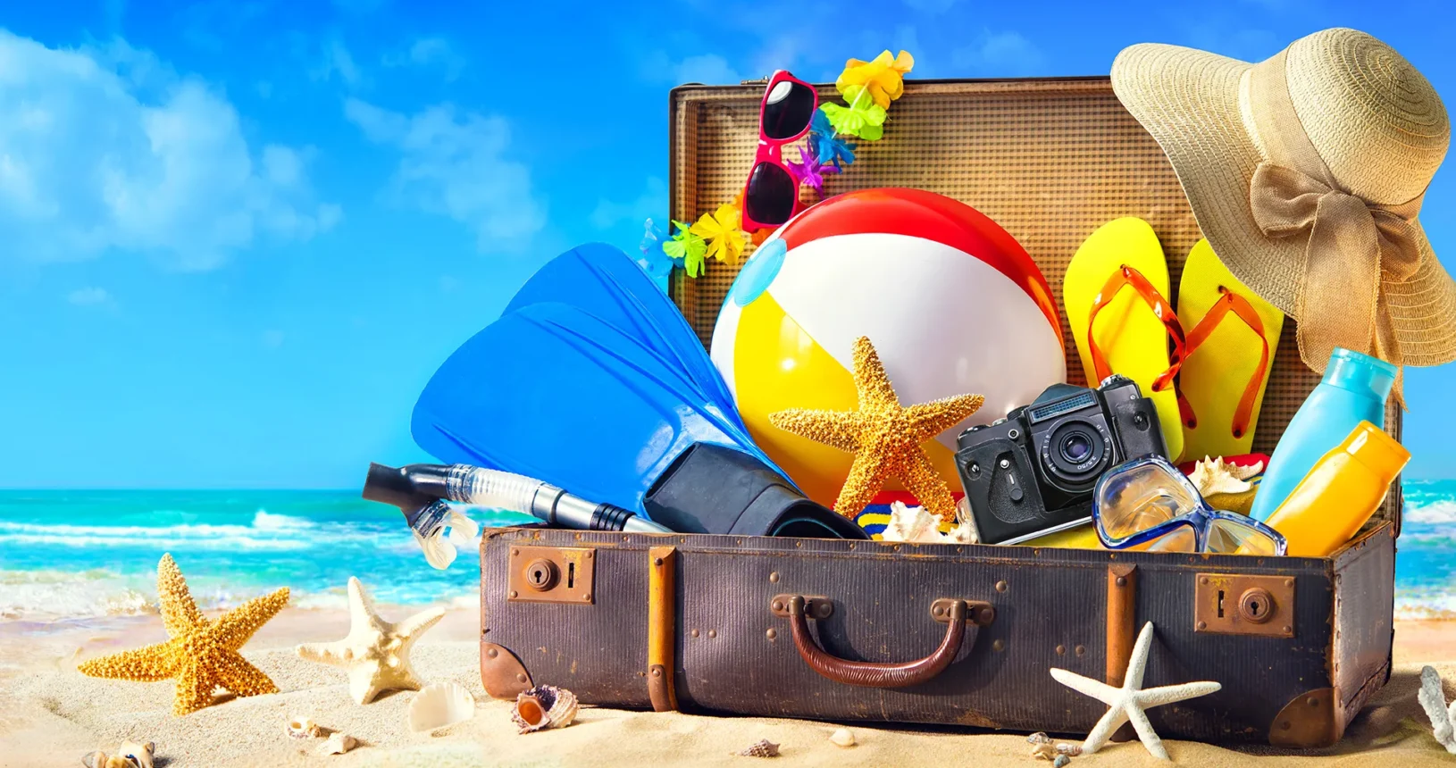 luggage of a family at the beach