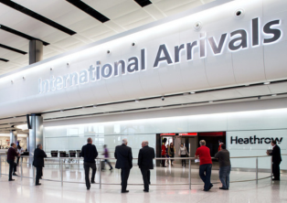 Aerial view of Heathrow Airport runways and terminals