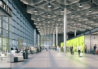 Spacious concourse with glass facade at London Stansted Airport – Stansted Airport Taxi access