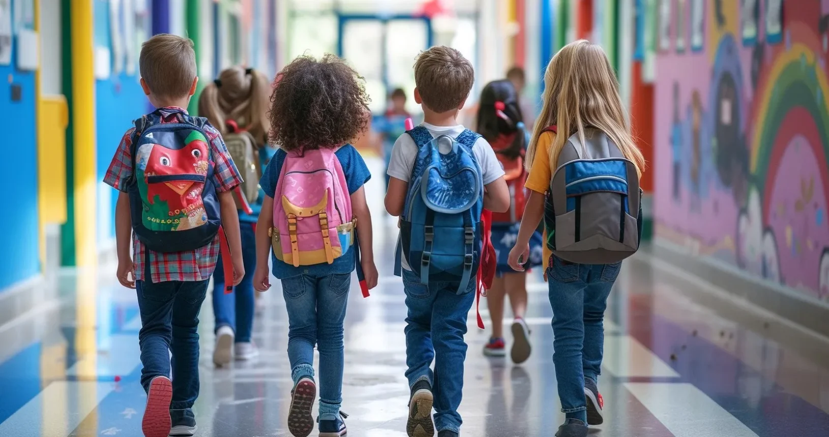 school goings kids heading towards their classroom
